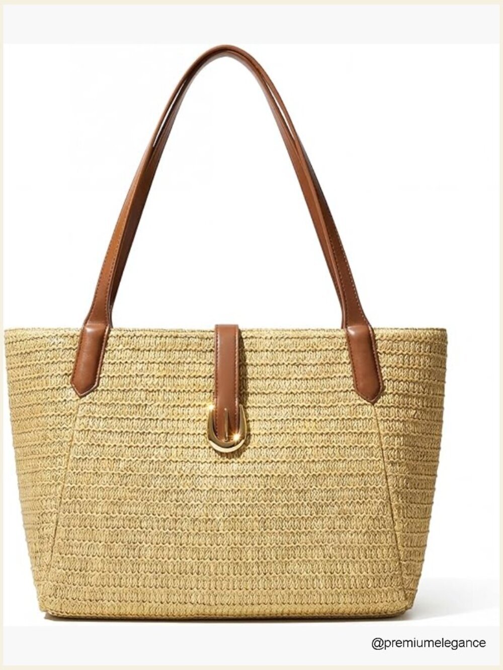 Large Woven Raffia Straw Beach Tote with Leather Handles, Shoulder Bag Summer